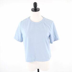 Forever 21 Crop Top Blouse Blue Crew Neck Short Sleeve Medium Polyester Back Zip